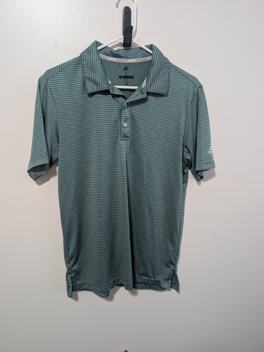 adidas Men’s Teal Green Striped Polo Shirt